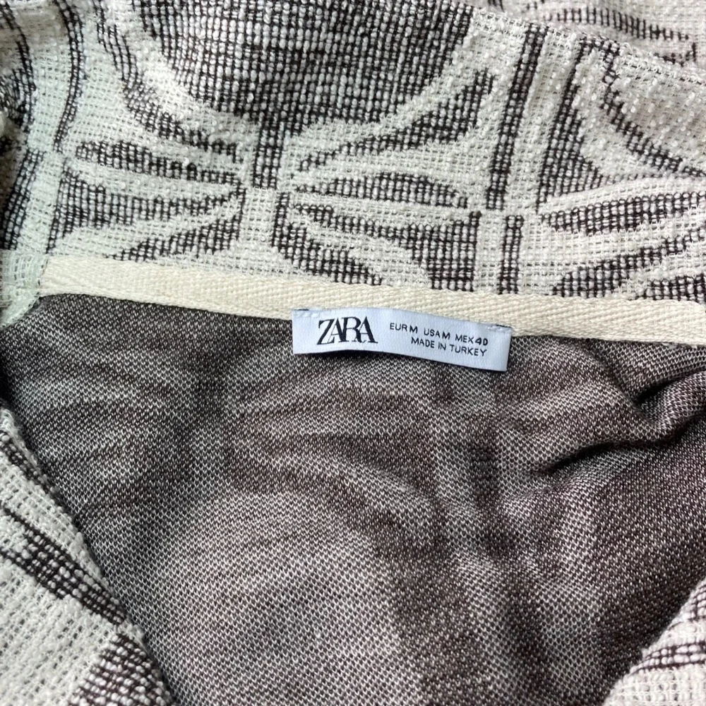 ZARA‎ Textured Woven Shirt Abstract Geometric Pattern Short Sleeve Button Down